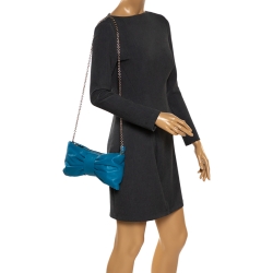 Red Valentino Blue Leather Bow Clutch Bag