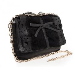 Pre Owned RED Valentino Black Satin And Lace Chain Strap Evening Bag