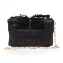 Pre Owned RED Valentino Black Satin And Lace Chain Strap Evening Bag