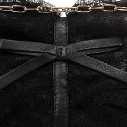 Pre Owned RED Valentino Black Satin And Lace Chain Strap Evening Bag