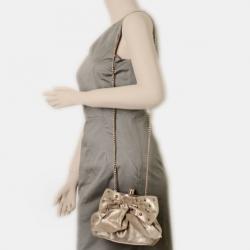 RED Valentino Gold Leather 'Studded Bow' Framed Shoulder Bag