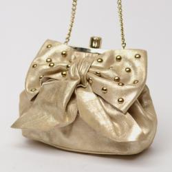 RED Valentino Gold Leather 'Studded Bow' Framed Shoulder Bag