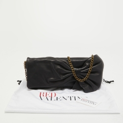 Pre Owned RED Valentino Black Leather Bow Chain Clutch