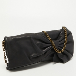 Pre Owned RED Valentino Black Leather Bow Chain Clutch