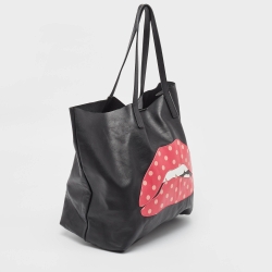 Pre Owned RED Valentino Black Leather Lips Shopper Tote
