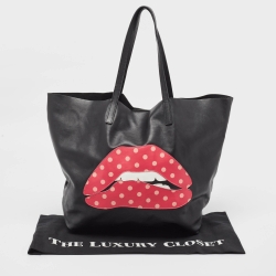 Pre Owned RED Valentino Black Leather Lips Shopper Tote