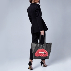 Pre Owned RED Valentino Black Leather Lips Shopper Tote