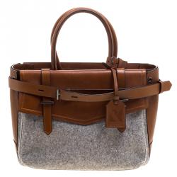 Pre Owned Reed Krakoff Brown/Grey Leather and Felt Boxer Tote