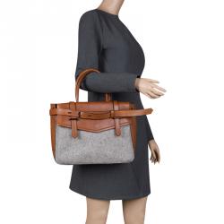 Pre Owned Reed Krakoff Brown/Grey Leather and Felt Boxer Tote