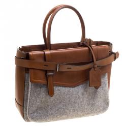 Pre Owned Reed Krakoff Brown/Grey Leather and Felt Boxer Tote