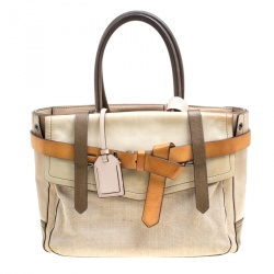 Reed Krakoff Beige Leather and Fabric Boxer Tote