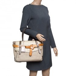 Reed Krakoff Beige Leather and Fabric Boxer Tote