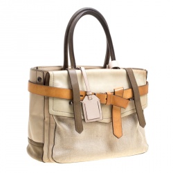Reed Krakoff Beige Leather and Fabric Boxer Tote
