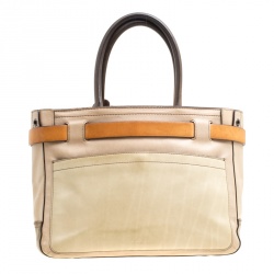 Reed Krakoff Beige Leather and Fabric Boxer Tote