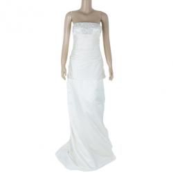 Reem Acra Embellished Pleated Silk Wedding Dress L