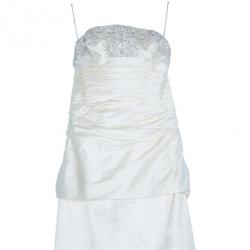 Reem Acra Embellished Pleated Silk Wedding Dress L