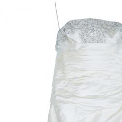 Reem Acra Embellished Pleated Silk Wedding Dress L