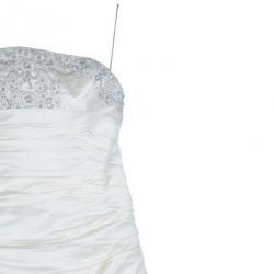 Reem Acra Embellished Pleated Silk Wedding Dress L