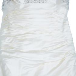 Reem Acra Embellished Pleated Silk Wedding Dress L