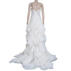 Reem Acra Satin Organza Wedding Dress M