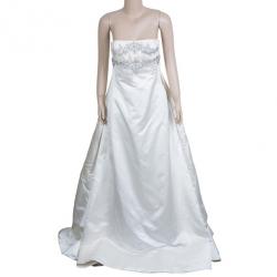 Reem Acra Embellished Ruched Wedding Dress L