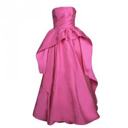 Reem Acra Pink Satin Draped Ruffle Layered Strapless Gown M