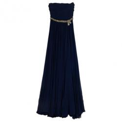 Reem Acra Embellished Belt Strapless Gown M