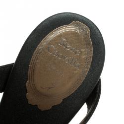 René Caovilla Black Shimmering Leather and Crystal Embellished Sandals Size 38