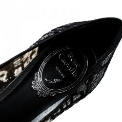 Rene Caovilla Dark Grey Lace and Mink Crystal Embellished Pointed Toe Pumps Size 37