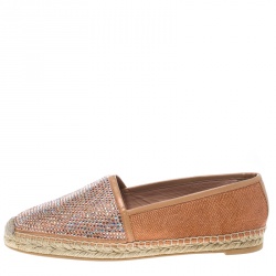 René Caovilla Peach Pink Canvas and Crystal Embellished Satin Espadrille Size 41