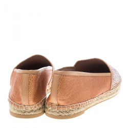 René Caovilla Peach Pink Canvas and Crystal Embellished Satin Espadrille Size 41