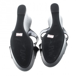 Pre Owned René Caovilla Black Leather Crystal Embellished Wedge Slides Size 42