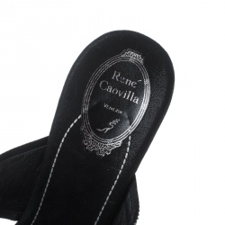 Pre Owned René Caovilla Black Leather Crystal Embellished Wedge Slides Size 42