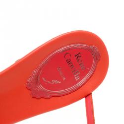 مملوكة مسبقًا René Caovilla Coral Orange Satin Crystal Embellished Ankle Wrap Open Toe Sandals Size 41