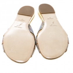 René Caovilla Multicolor Crystal Embellished Satin Flat Slides Size 37