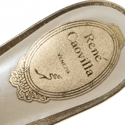 René Caovilla Multicolor Crystal Embellished Satin Flat Slides Size 37