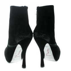 René Caovilla Black Suede Crystal Embellished Platform Ankle Boots Size 38