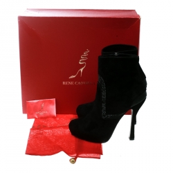 René Caovilla Black Suede Crystal Embellished Platform Ankle Boots Size 38