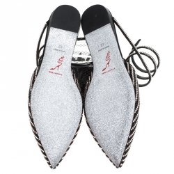 Pre Owned René Caovilla Black Satin Embellished Ankle Wrap Flats Size 42