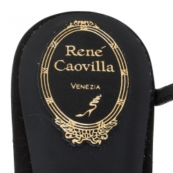 Pre Owned René Caovilla Black Satin Embellished Ankle Wrap Flats Size 42