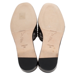 René Caovilla Black Lace Crystal Embellished Flat Slides Size 36