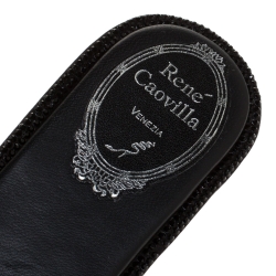 René Caovilla Black Lace Crystal Embellished Flat Slides Size 36