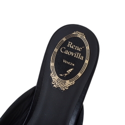 Rene Caovilla Black Leather Crystal Embellished Pointed Toe Flat Slide Mules Size 38