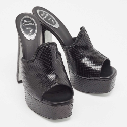 René Caovilla Black Python Slide Sandals Size 39