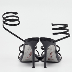 Pre Owned René Caovilla Black Crystal Embellished Satin Cleo Ankle Wrap Sandals Size 36