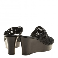 René Caovilla Black Crystal Embellished Wedge Slides Size 38