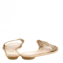 René Caovilla Beige Laser Cut Suede Crystal Embellished Flat Slides Size 38