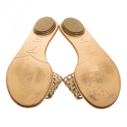 René Caovilla Beige Laser Cut Suede Crystal Embellished Flat Slides Size 38
