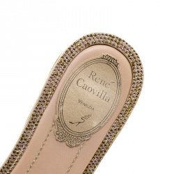 René Caovilla Beige Laser Cut Suede Crystal Embellished Flat Slides Size 38