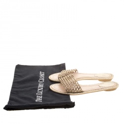 René Caovilla Beige Laser Cut Suede Crystal Embellished Flat Slides Size 38